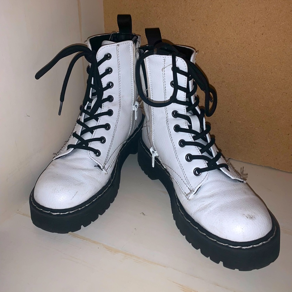 White Lace Up Combat Styled Boots